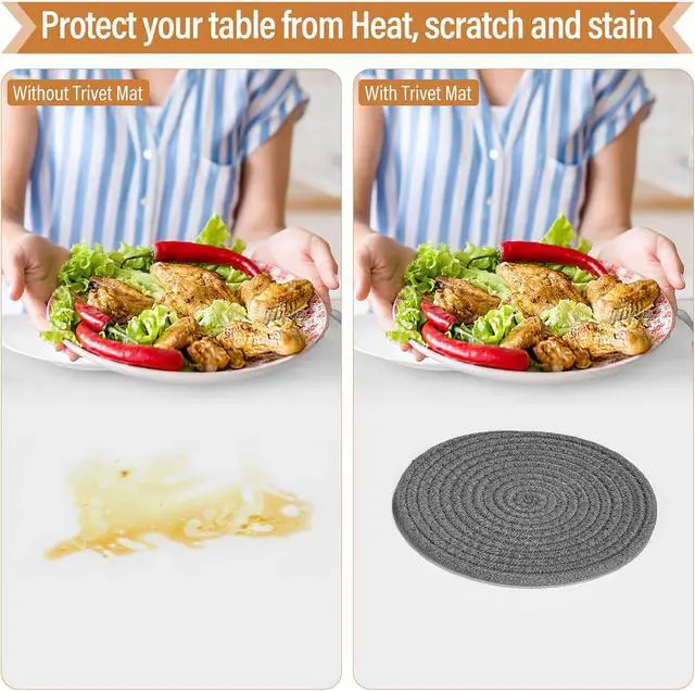 Alt view image 5 of 7 - Tidponra Trivet Mats Set for Hot Dishes, 5 Heat Resistant Pot Holders Kitchen Counter, Table, Home Essentials, Anti Stain Hot Pads Plate Mats for Hot pots and Pans, 7 Inches