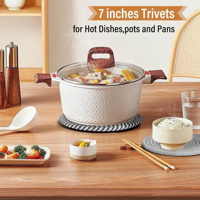 Alt view image 7 of 7 - Tidponra Trivet Mats Set for Hot Dishes, 5 Heat Resistant Pot Holders Kitchen Counter, Table, Home Essentials, Anti Stain Hot Pads Plate Mats for Hot pots and Pans, 7 Inches