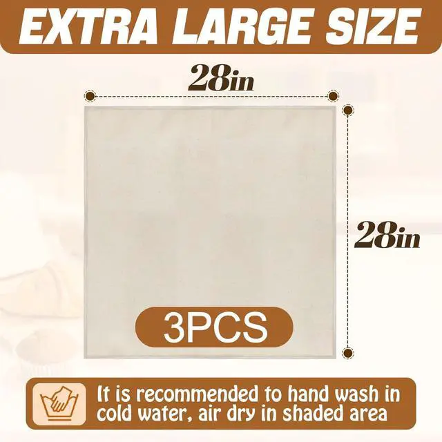 Alt view image 5 of 7 - 3Pcs 28"x28" Large 100% Cotton Flour Sack Towels for Sourdough Bread Baking | Unbleached Tea Towels, Proofing Cloth Supplies for Baguettes, Loaves, Ciabatta Dough Rising