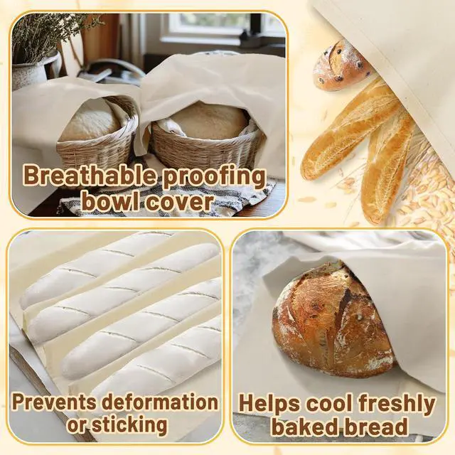 Alt view image 6 of 7 - 3Pcs 28"x28" Large 100% Cotton Flour Sack Towels for Sourdough Bread Baking | Unbleached Tea Towels, Proofing Cloth Supplies for Baguettes, Loaves, Ciabatta Dough Rising