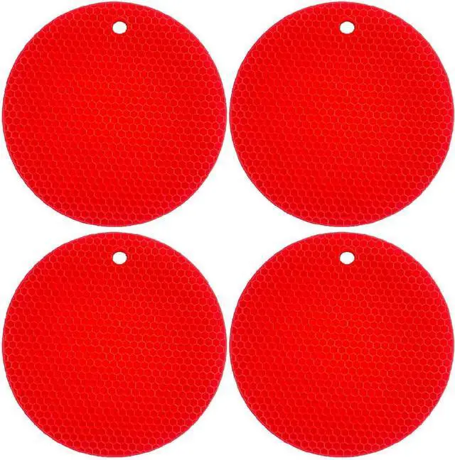 Main image of 7-Inch Round Trivet Mats - 4 Pack Silicone Hot Pads, Non-Slip Heat Resistant, Dishwasher Safe, Ideal as Round Dab Mat (red)