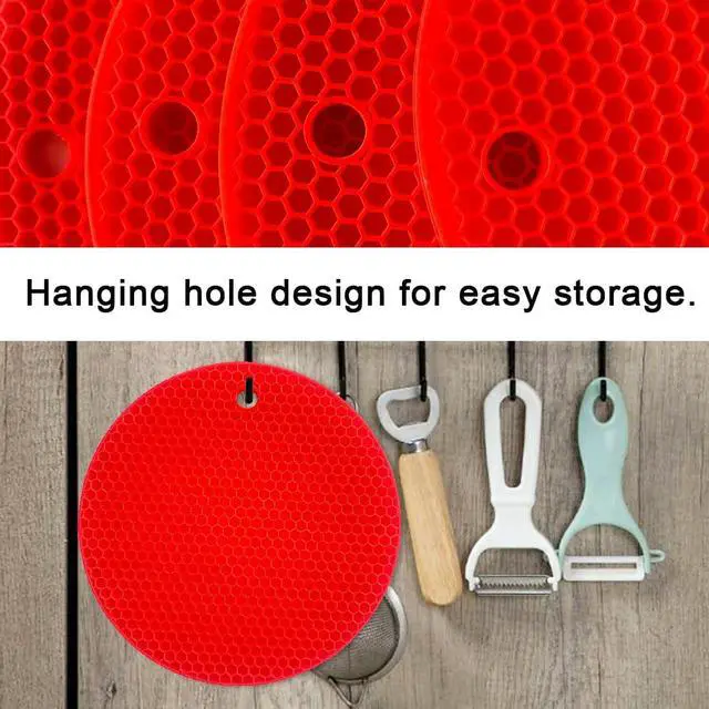 Alt view image 3 of 7 - 7-Inch Round Trivet Mats - 4 Pack Silicone Hot Pads, Non-Slip Heat Resistant, Dishwasher Safe, Ideal as Round Dab Mat (red)