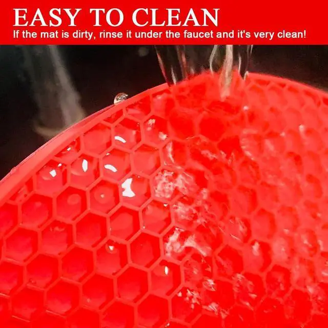 Alt view image 7 of 7 - 7-Inch Round Trivet Mats - 4 Pack Silicone Hot Pads, Non-Slip Heat Resistant, Dishwasher Safe, Ideal as Round Dab Mat (red)