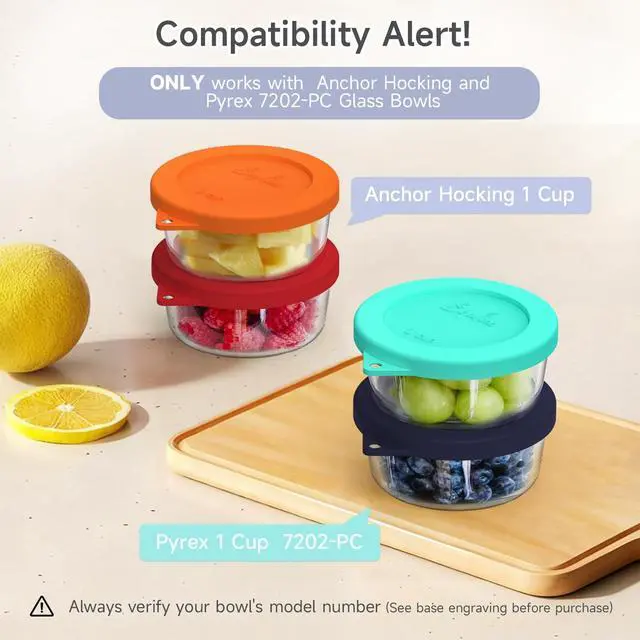 Alt view image 2 of 7 - SOPHICO 1 Cup Round Silicone Replacement for Pyrex & Anchor Hocking 7202-PC | Food Grade Silicone, LeakproofAirtight Lids, Dishwasher Microwave Safe(2 pack)