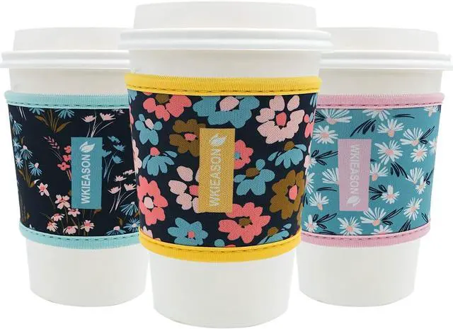 Main image of WK IEASON Reusable Hot Cup Insulator Sleeves Neoprene Hot Tea Cup Holder Sleeves Cover - 16-24OZ for Starbucks, McDonalds, Dunkin Donuts, More (Floral patterns)