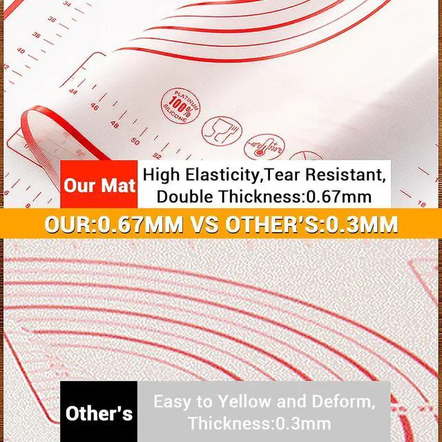 Alt view image 2 of 7 - Qidoe Silicone Baking Mat, 16" x 24", Extra Thick Non-Stick, Food-Grade, Non-Slip, Red
