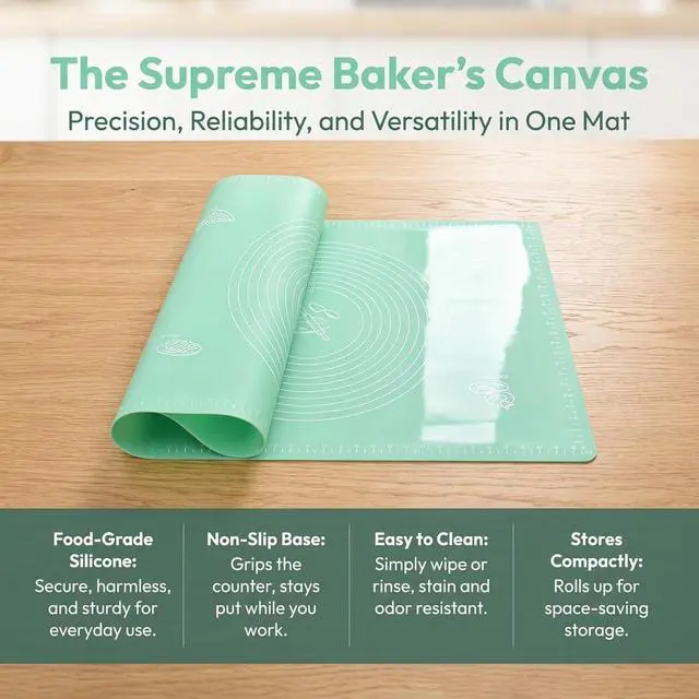 Alt view image 2 of 6 - Silicone Dough Mat 65 X 45 Cm Green Non-Stick Baking Mat with Measurements Reusable Kneading and Rolling for Home Baking