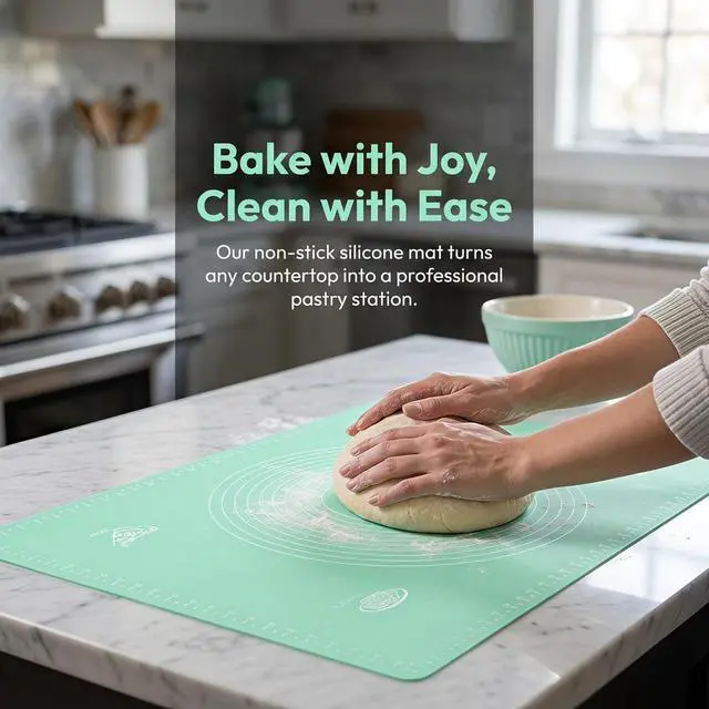 Alt view image 3 of 6 - Silicone Dough Mat 65 X 45 Cm Green Non-Stick Baking Mat with Measurements Reusable Kneading and Rolling for Home Baking