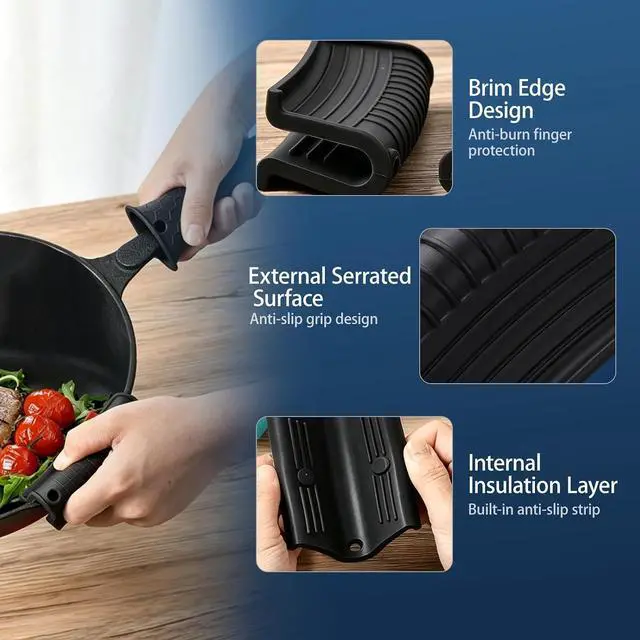 Alt view image 2 of 7 - 4 Pack Cast Iron Handle Cover, Heat Resistant Silicone Pot Handle Covers Sleeve, Non-Slip Pot Holders for Cast Iron Skillets, Metal Pans & Cookware (Black)