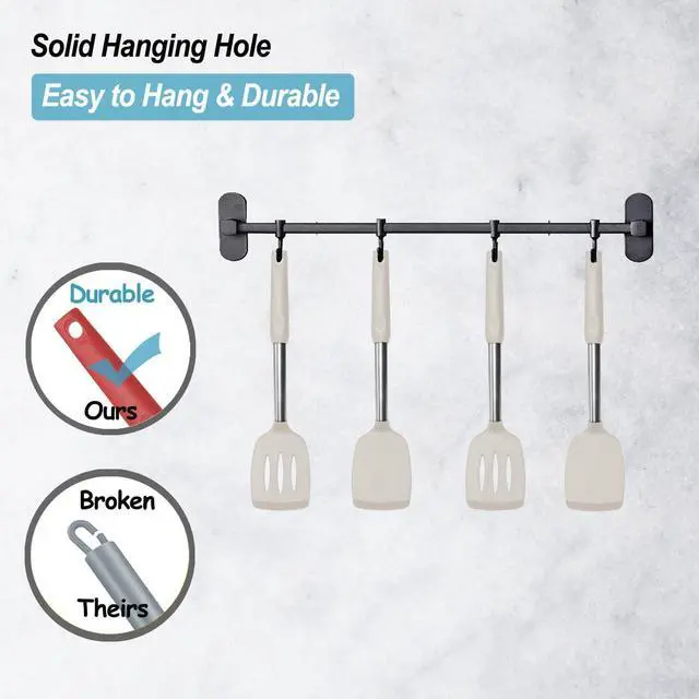 Alt view image 5 of 7 - 2 Pack Spatulas, Solid & Slotted Silicone Spatula Set, Stainless Steel Handle Coated with Silicone, Non Stick Turners, Heat Resistant Rubber Spatulas for Fish, Eggs, Pancakes, Khaki