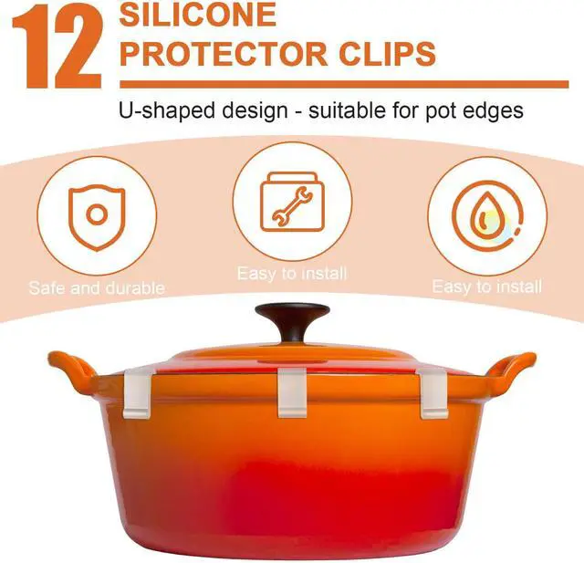 Alt view image 2 of 7 - 12pcs Dutch Oven Lid Protector Clips, Dutch Oven Accessories | Silicone Cookware Protector Plastic Pan Protective Clips for Storage Stacking & Display, Clear