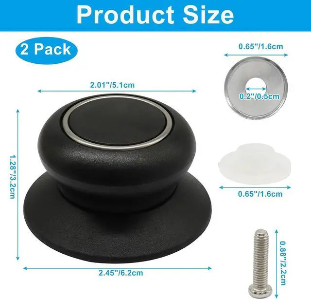 Alt view image 2 of 5 - 2 Pack Pot Lid Knob Style A | Universal Bakelite Replacement Handle, Kitchen Knob, Easy Installation, Pot Lid Grip for Casserole Kettle Cover