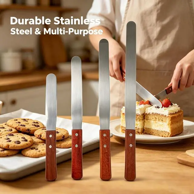 Alt view image 5 of 5 - 4 Sizes Metal Spatula Stainless Steel Baking Utensil Set Multi-size Cake Icing Tools, Practical Frosting Spatula For Cake Decorating Use