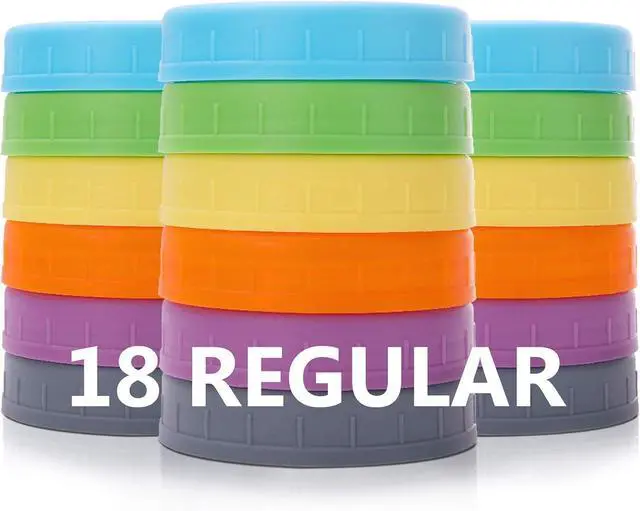 Main image of AOZITA 18 Pack Plastic REGULAR Mouth Mason Jar Lids for Ball Regular Mouth Jars - Colored Plastic Storage Caps for Mason/Canning Jars, Leak Proof, Dishwasher Safe & Food Grade