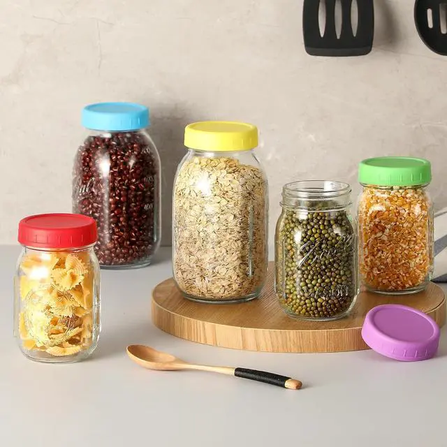 Alt view image 6 of 7 - AOZITA 18 Pack Plastic REGULAR Mouth Mason Jar Lids for Ball Regular Mouth Jars - Colored Plastic Storage Caps for Mason/Canning Jars, Leak Proof, Dishwasher Safe & Food Grade