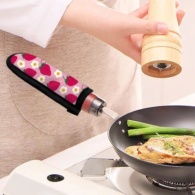 Alt view image 4 of 6 - Coldinair Set of 2 Strawberry Floral Print Hot Handle Holder,Pot Handle Sleeve Heat Resistant,Potholder for Cast Iron Skillets