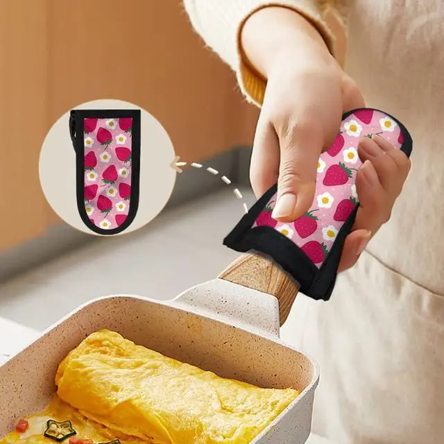 Alt view image 5 of 6 - Coldinair Set of 2 Strawberry Floral Print Hot Handle Holder,Pot Handle Sleeve Heat Resistant,Potholder for Cast Iron Skillets