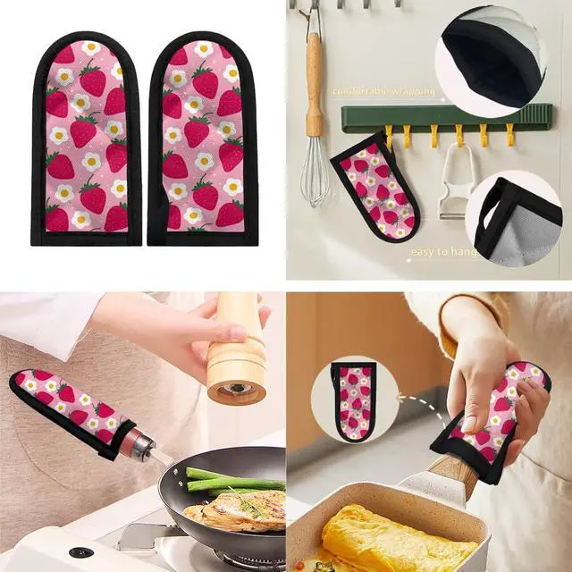 Alt view image 6 of 6 - Coldinair Set of 2 Strawberry Floral Print Hot Handle Holder,Pot Handle Sleeve Heat Resistant,Potholder for Cast Iron Skillets