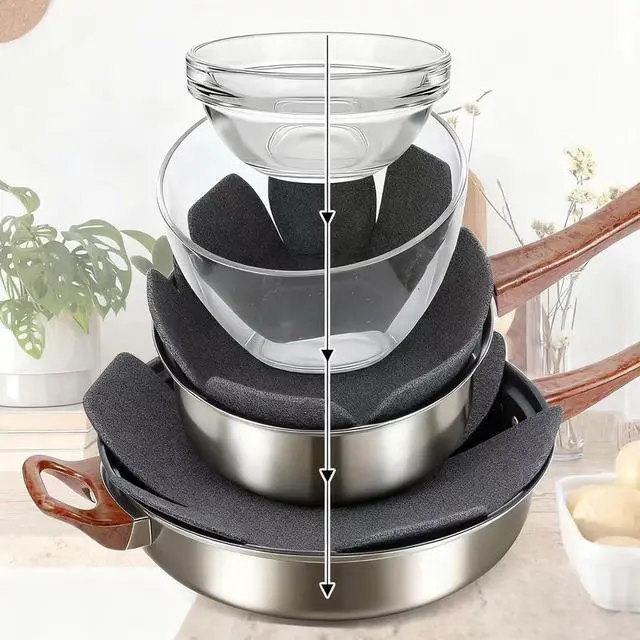Alt view image 3 of 5 - Pot and Pan Protectors 12 Pack 3 Different Sizes Pot Separator for Stacking Cookware Protectors Pan and Pot Dividers Pads Protect Glass Ceramic Dish Plates from Slipping Scratching Marring