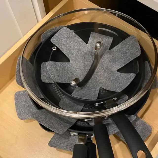 Alt view image 5 of 5 - Pot and Pan Protectors 12 Pack 3 Different Sizes Pot Separator for Stacking Cookware Protectors Pan and Pot Dividers Pads Protect Glass Ceramic Dish Plates from Slipping Scratching Marring