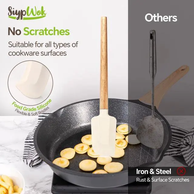 Alt view image 4 of 7 - Silicone Spatula Set, Food Grade Rubber Spatula-4 Piece Nonstick Rubber Spatulas, Spoonula, Jar Scraper for Cooking, Baking, Mixing, Frosting - Heat Resistant Up to 600°F (4 Pcs Spatula Off-White)