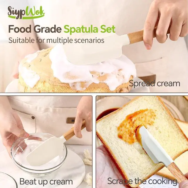 Alt view image 3 of 7 - Silicone Spatula Set, Food Grade Rubber Spatula-4 Piece Nonstick Rubber Spatulas, Spoonula, Jar Scraper for Cooking, Baking, Mixing, Frosting - Heat Resistant Up to 600°F (4 Pcs Spatula Off-White)