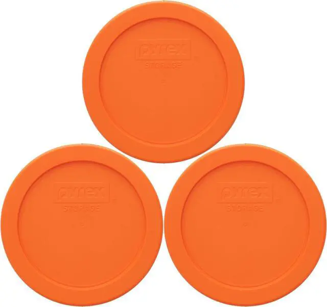 Main image of Pyrex 7200-PC (2-Cup) Orange Food Storage Lid (3 Pack) - Made in USA | Replacement Lid | BPA-Free Plastic | Secure Fit For Food Storage | Leftovers | Organization | Top-Rack Dishwasher Safe