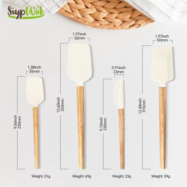 Alt view image 7 of 7 - Silicone Spatula Set, Food Grade Rubber Spatula-4 Piece Nonstick Rubber Spatulas, Spoonula, Jar Scraper for Cooking, Baking, Mixing, Frosting - Heat Resistant Up to 600°F (4 Pcs Spatula Off-White)