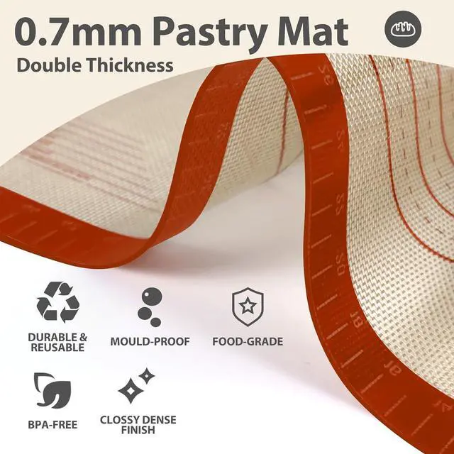 Alt view image 3 of 7 - 24" x 16" Silicone Baking Mat with Measurement Guides | Extra Thick Pastry Rolling & Sourdough Mat Baking Supplies for Making Pizza, Pie, Cookies and Bread