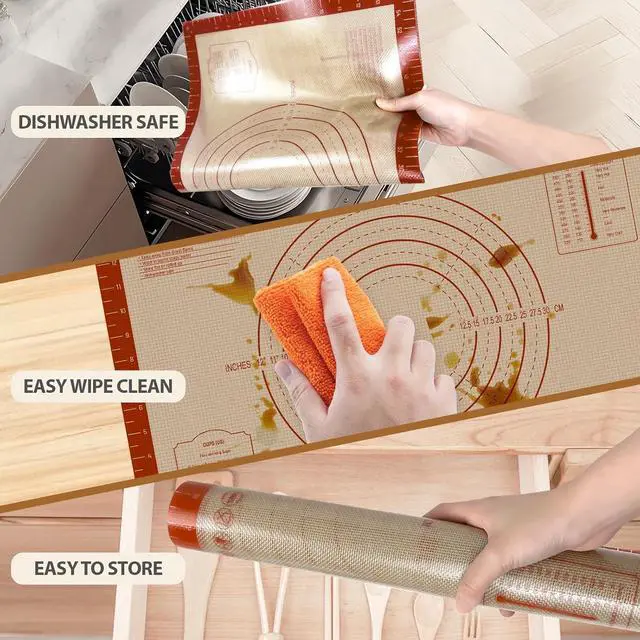 Alt view image 5 of 7 - 24" x 16" Silicone Baking Mat with Measurement Guides | Extra Thick Pastry Rolling & Sourdough Mat Baking Supplies for Making Pizza, Pie, Cookies and Bread