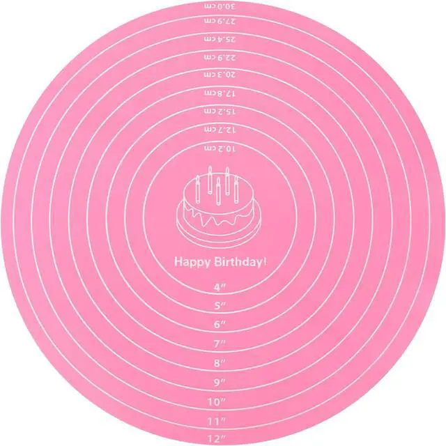 Main image of Silicone Baking Mat Cake Mat Round Silicone Baking Mat with Measurements for Cake Turntable Stand Pastry Baking Sheet, Non-Stick and Heat Resistant (Pink)