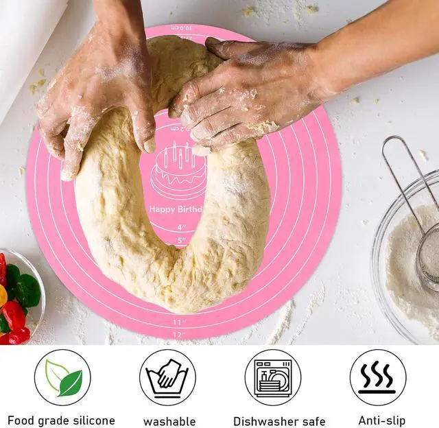 Alt view image 4 of 7 - Silicone Baking Mat Cake Mat Round Silicone Baking Mat with Measurements for Cake Turntable Stand Pastry Baking Sheet, Non-Stick and Heat Resistant (Pink)
