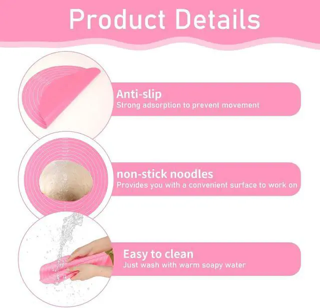 Alt view image 3 of 7 - Silicone Baking Mat Cake Mat Round Silicone Baking Mat with Measurements for Cake Turntable Stand Pastry Baking Sheet, Non-Stick and Heat Resistant (Pink)