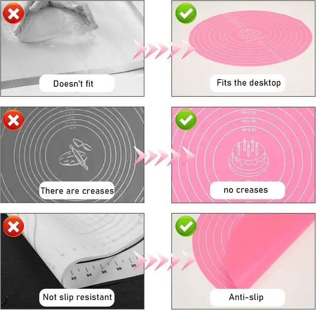 Alt view image 6 of 7 - Silicone Baking Mat Cake Mat Round Silicone Baking Mat with Measurements for Cake Turntable Stand Pastry Baking Sheet, Non-Stick and Heat Resistant (Pink)