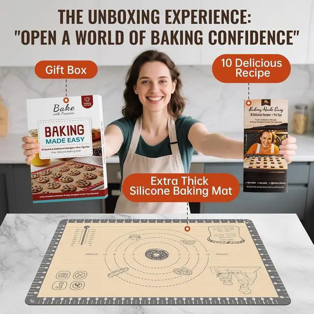 Alt view image 2 of 7 - Silicone Baking Mat with 10 Quick Recipes, Extra Thick Silicone Mats for Baking, Non Stick Pastry Mat,Reusable kneading Dough Rolling Mat for Cookie, Macaron, Bread, Pizza-Tutorial Video Included
