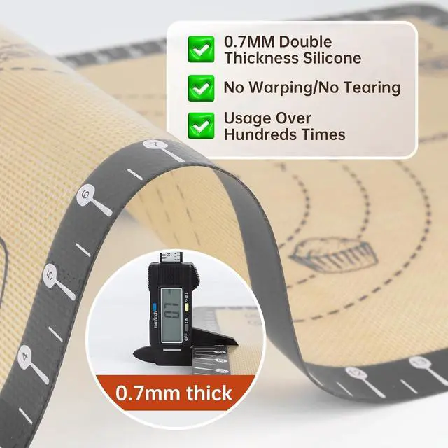 Alt view image 7 of 7 - Silicone Baking Mat with 10 Quick Recipes, Extra Thick Silicone Mats for Baking, Non Stick Pastry Mat,Reusable kneading Dough Rolling Mat for Cookie, Macaron, Bread, Pizza-Tutorial Video Included