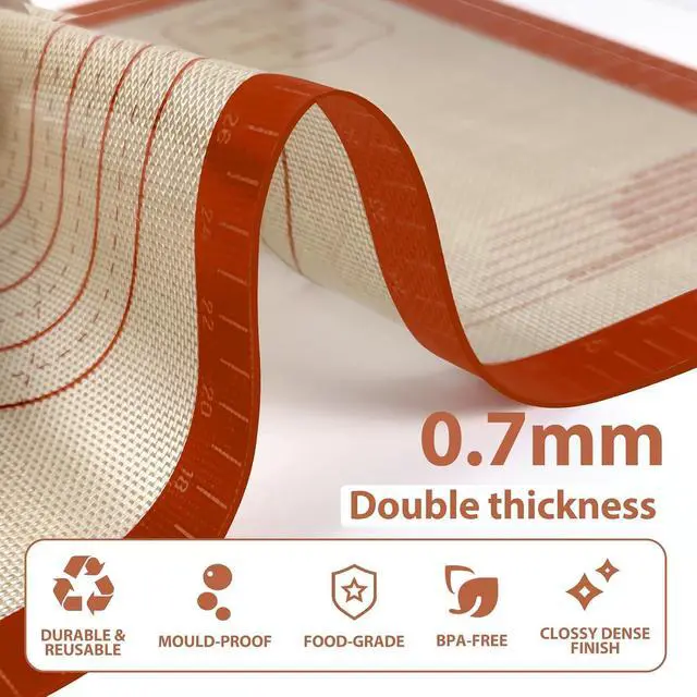 Alt view image 3 of 7 - Silicone Pastry Mat, 16" x 24" Silicone Baking Mat | Reusable Non-Stick Extra Large Dough Mat with Measurement for Pie Crust, Pizza and Cookies, Counter Rolling Dough