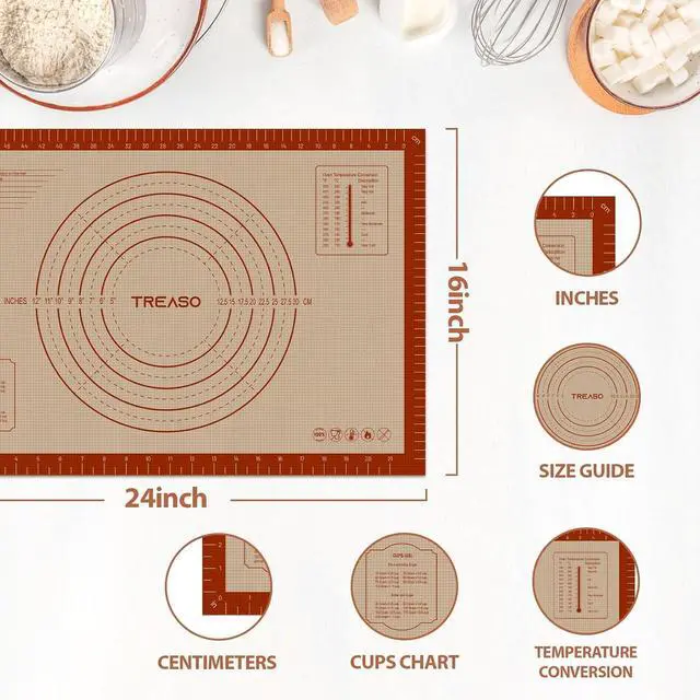 Alt view image 5 of 7 - Silicone Pastry Mat, 16" x 24" Silicone Baking Mat | Reusable Non-Stick Extra Large Dough Mat with Measurement for Pie Crust, Pizza and Cookies, Counter Rolling Dough