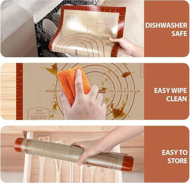 Alt view image 7 of 7 - Silicone Pastry Mat, 16" x 24" Silicone Baking Mat | Reusable Non-Stick Extra Large Dough Mat with Measurement for Pie Crust, Pizza and Cookies, Counter Rolling Dough