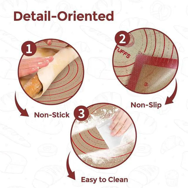 Alt view image 3 of 7 - Koolstuffs Silicone Pastry Mat, 26" x 16", Non Slip for Rolling Dough | Reusable 0.7 mm Nonstick Surface with Printed Measurements for Sourdough, Bread, Pizza, Pie, Cookies, and Fondant