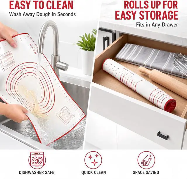 Alt view image 3 of 7 - Extra Large 31.5'' x 24" Silicone Baking Mat for Rolling Dough & Pastry Non-Stick, Heat-Resistant Kitchen Counter Protector Dishwasher Safe, Easy Clean (XXL-31.5'' X 24'')