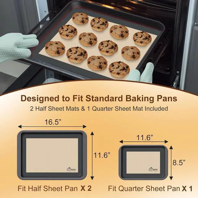 Alt view image 2 of 7 - HOTEC Silicone Baking Mats 3 Pack Non-Stick Reusable Silicone Baking Sheets for Oven Cookie & Macaron Mats 2 Half Sheet + 1 Quarter Sheet BPA-Free, Dishwasher Safe