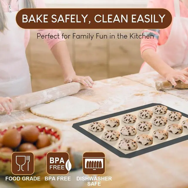 Alt view image 3 of 7 - HOTEC Silicone Baking Mats 3 Pack Non-Stick Reusable Silicone Baking Sheets for Oven Cookie & Macaron Mats 2 Half Sheet + 1 Quarter Sheet BPA-Free, Dishwasher Safe