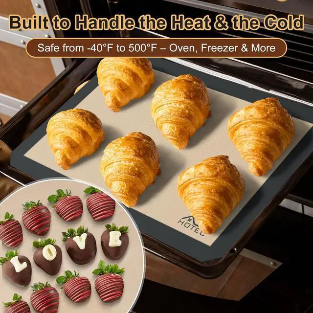 Alt view image 5 of 7 - HOTEC Silicone Baking Mats 3 Pack Non-Stick Reusable Silicone Baking Sheets for Oven Cookie & Macaron Mats 2 Half Sheet + 1 Quarter Sheet BPA-Free, Dishwasher Safe