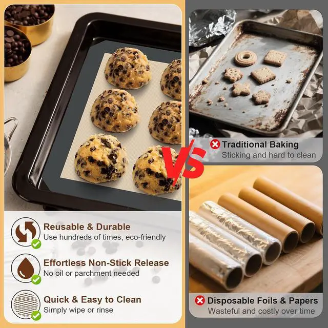 Alt view image 6 of 7 - HOTEC Silicone Baking Mats 3 Pack Non-Stick Reusable Silicone Baking Sheets for Oven Cookie & Macaron Mats 2 Half Sheet + 1 Quarter Sheet BPA-Free, Dishwasher Safe