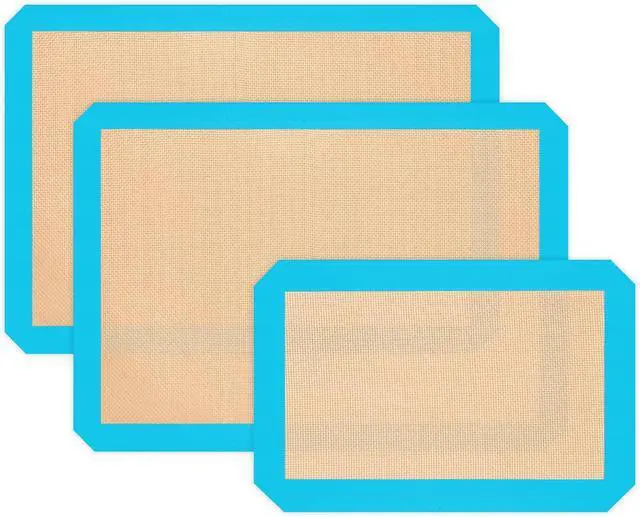Main image of Silicone Baking Mat Set of 3, Non-Stick 2 Half & 1 Quarter Sheets | Dishwasher Safe, Reusable Baking Supplies for Cookies, Bread, Pastries & Dough, Mint Blue