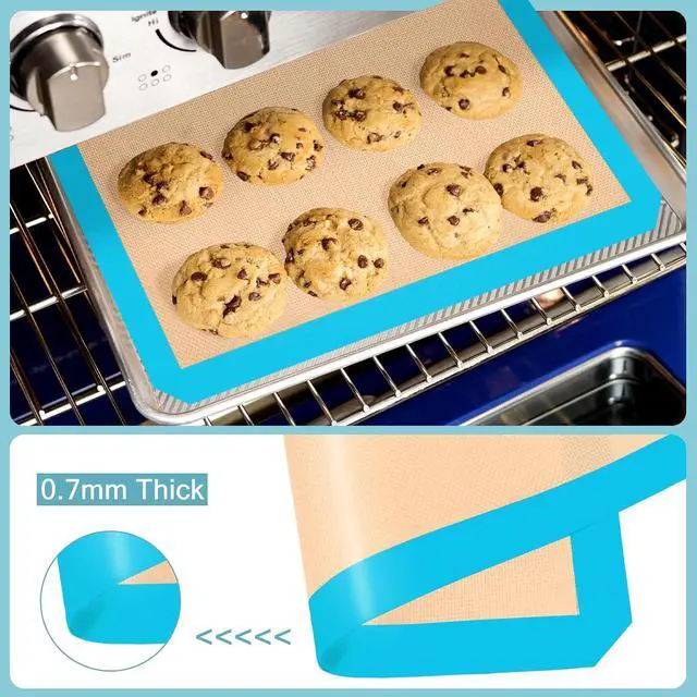 Alt view image 4 of 7 - Silicone Baking Mat Set of 3, Non-Stick 2 Half & 1 Quarter Sheets | Dishwasher Safe, Reusable Baking Supplies for Cookies, Bread, Pastries & Dough, Mint Blue