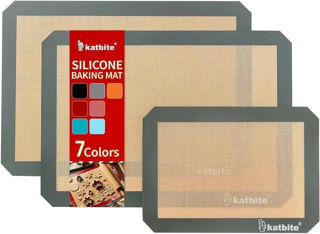 Main image of Katbite Silicone Baking Mat Set of 3 Grey | 2 Half Sheets Mats + 1 Quarter Baking Sheet, Reusable & Nonstick Bakeware Mats for Cookies, Macarons, Bread