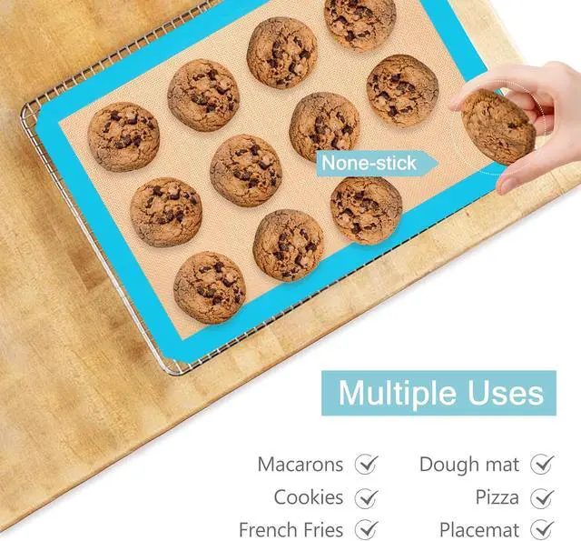 Alt view image 6 of 7 - Silicone Baking Mat Set of 3, Non-Stick 2 Half & 1 Quarter Sheets | Dishwasher Safe, Reusable Baking Supplies for Cookies, Bread, Pastries & Dough, Mint Blue