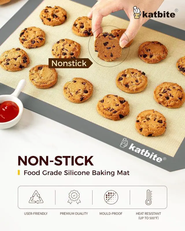 Alt view image 3 of 7 - Katbite Silicone Baking Mat Set of 3 Grey | 2 Half Sheets Mats + 1 Quarter Baking Sheet, Reusable & Nonstick Bakeware Mats for Cookies, Macarons, Bread